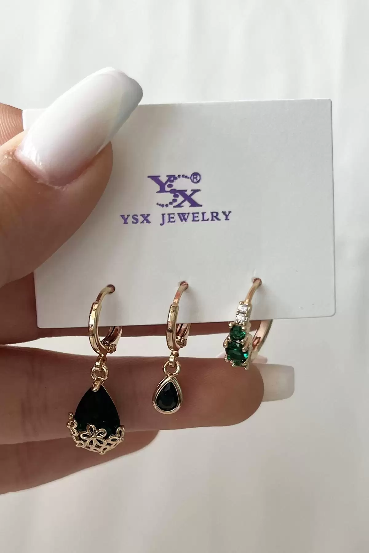 Altın Renk Taş Detaylı VİP 3lü YSX Küpe Set
