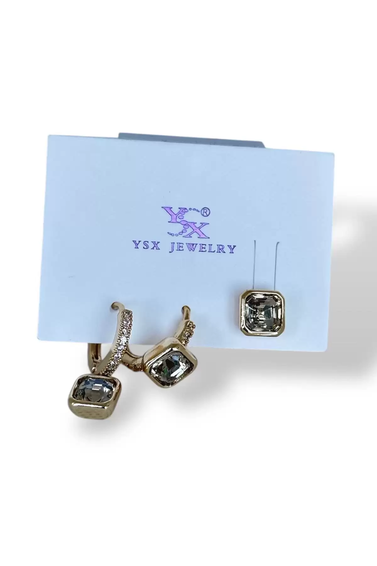 Altın Renk Taş Detaylı VİP 3lü YSX Küpe Set