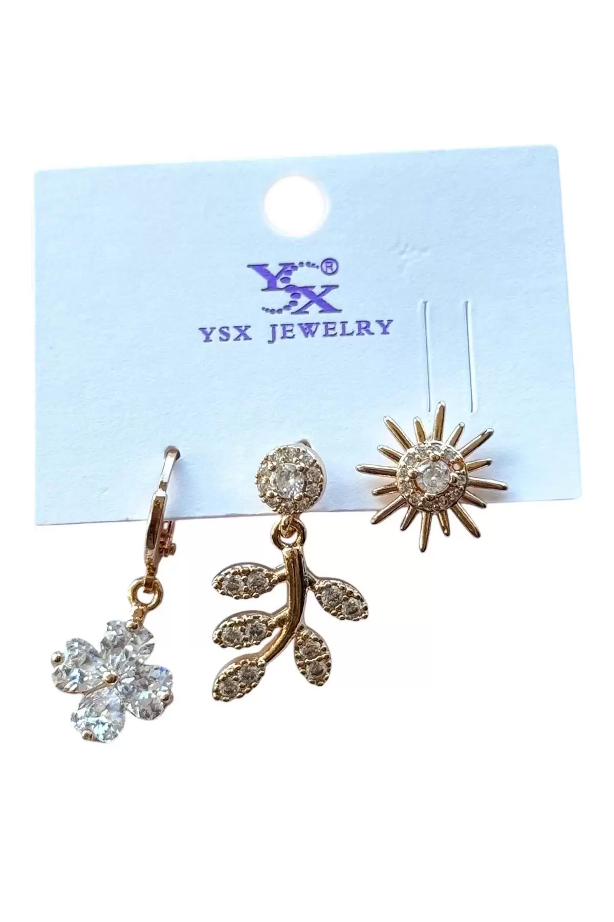 Altın Renk Taş Detaylı VİP 3lü YSX Küpe Set