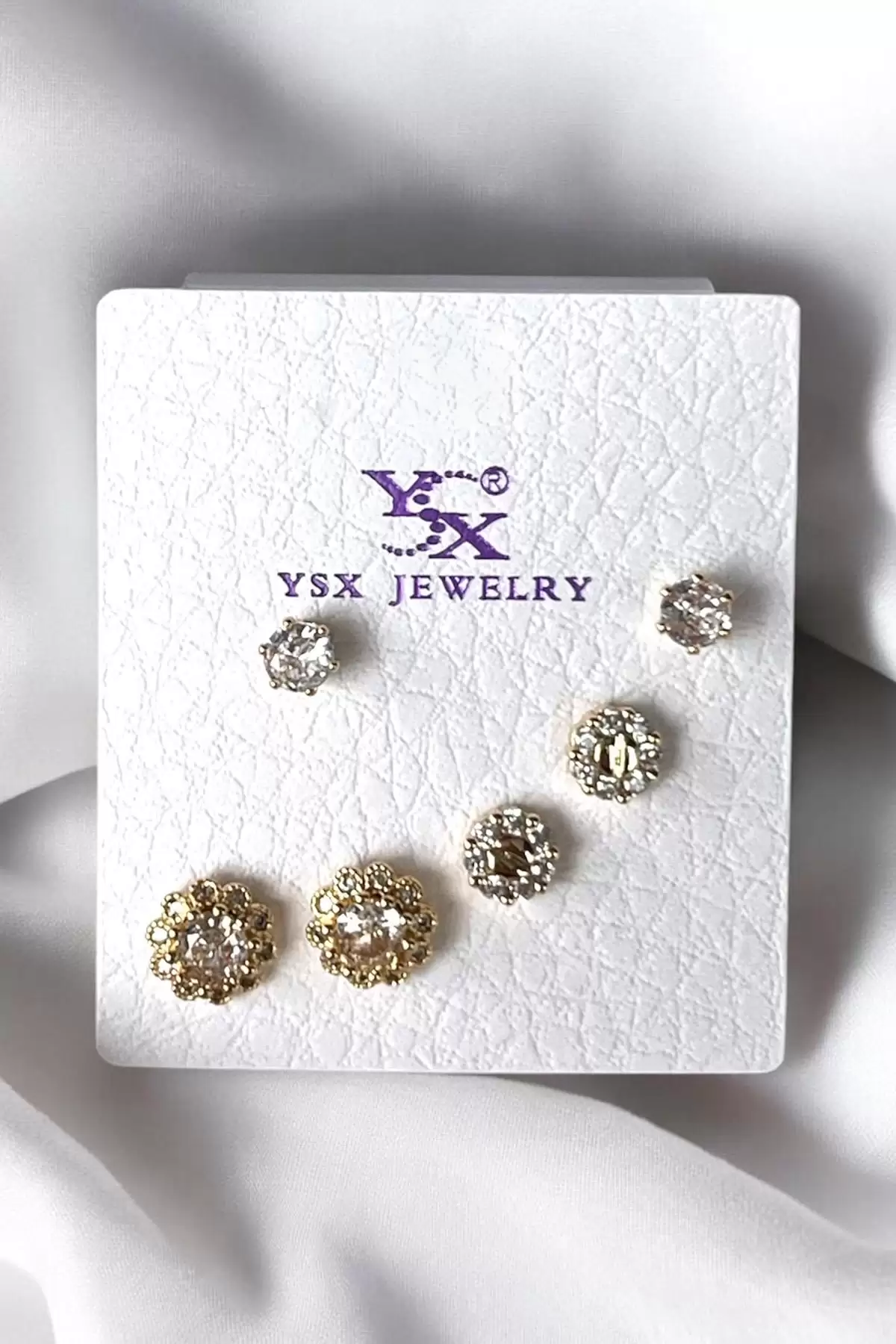Altın Renk Taş Detaylı VİP 6lı YSX Küpe Set