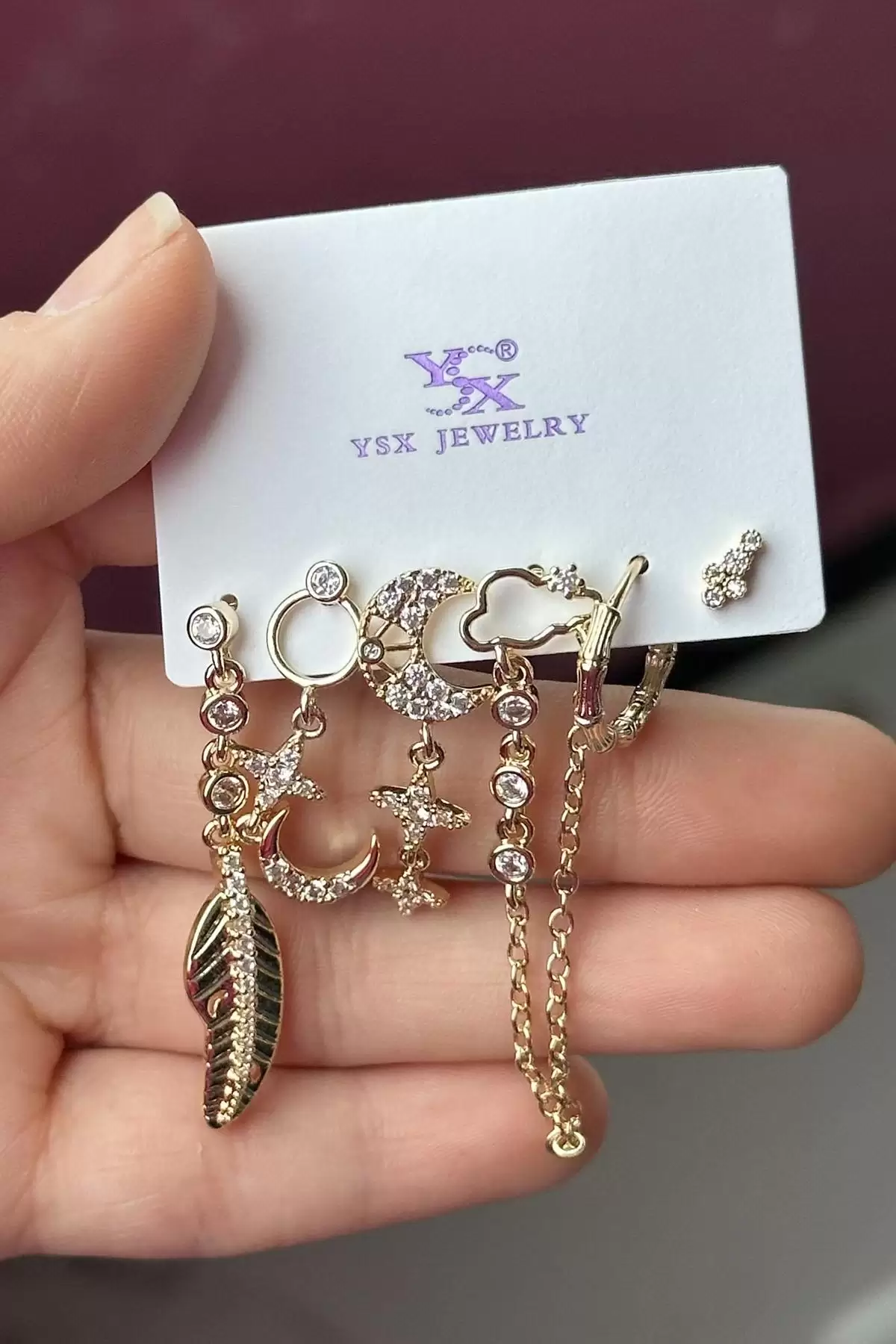 Altın Renk Taş Detaylı VİP 6lı YSX Küpe Set