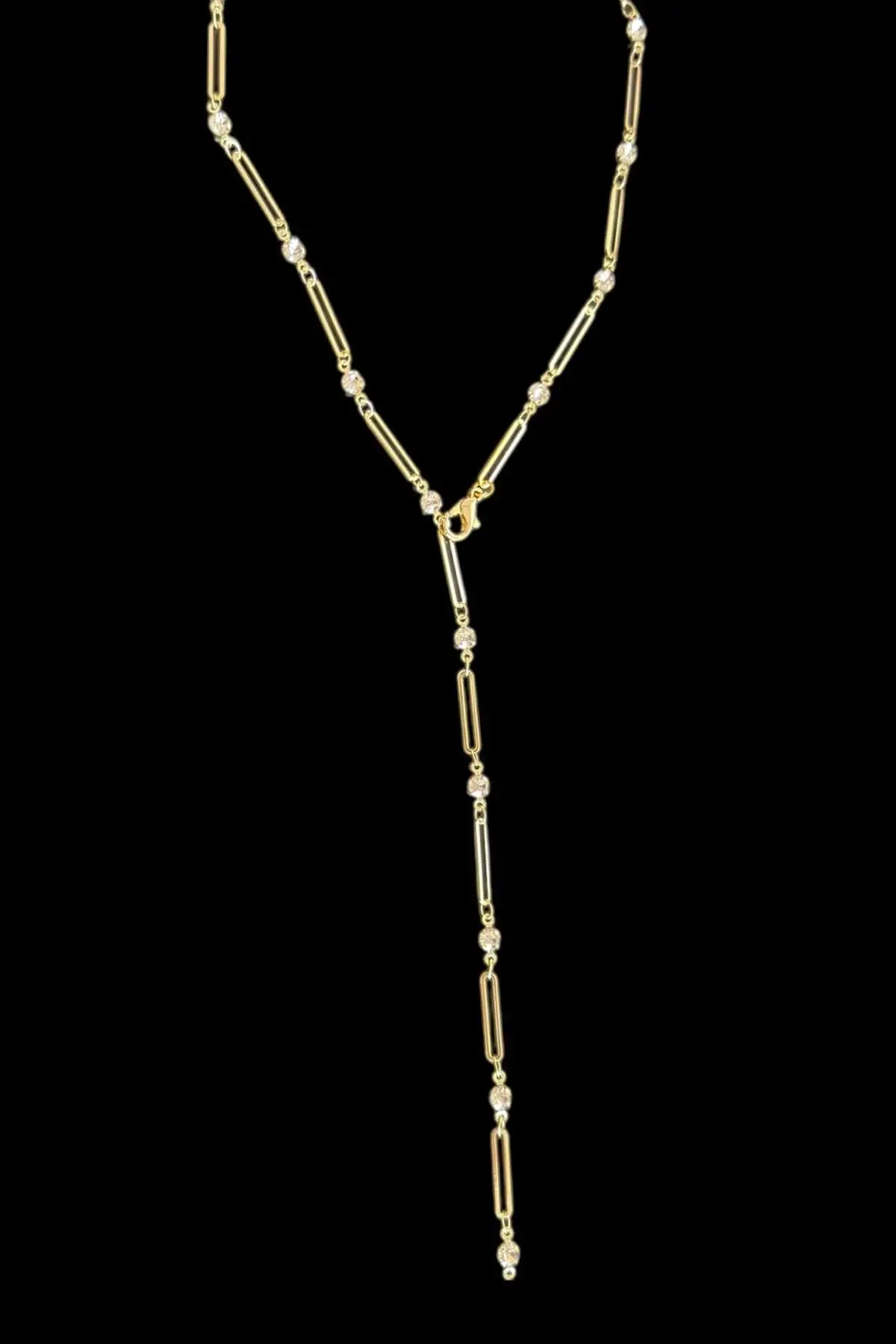 Altın Renk Taşlı Çelik Y Kolye