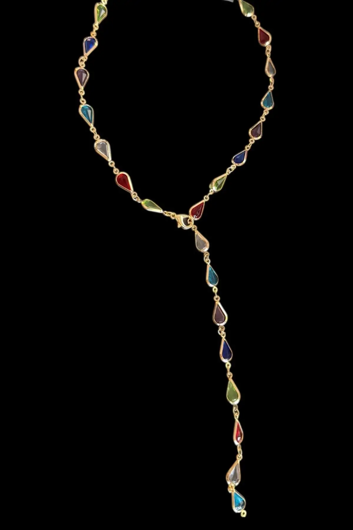 Altın Renk Taşlı Çelik Y Kolye