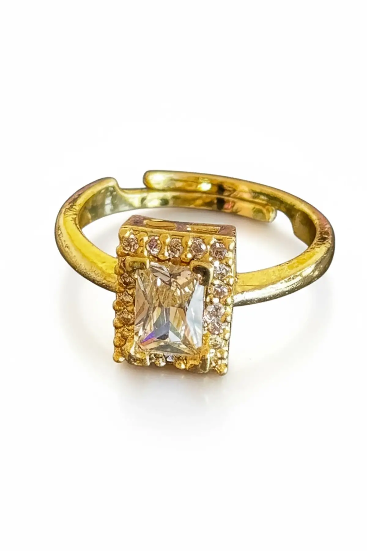 Altın Renk Tek Taş Ayarlanabilir Yüzük