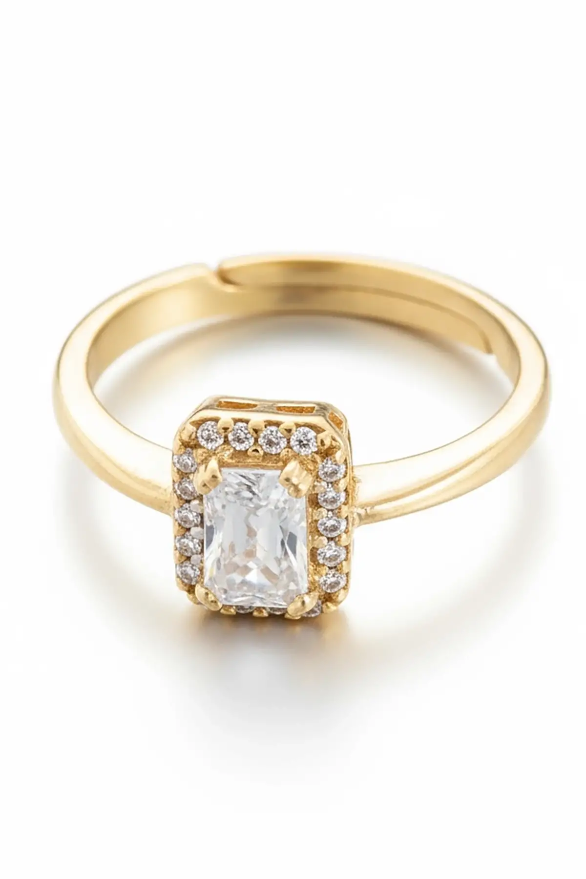 Altın Renk Tek Taş Detaylı Ayarlanabilir Baget Yüzük