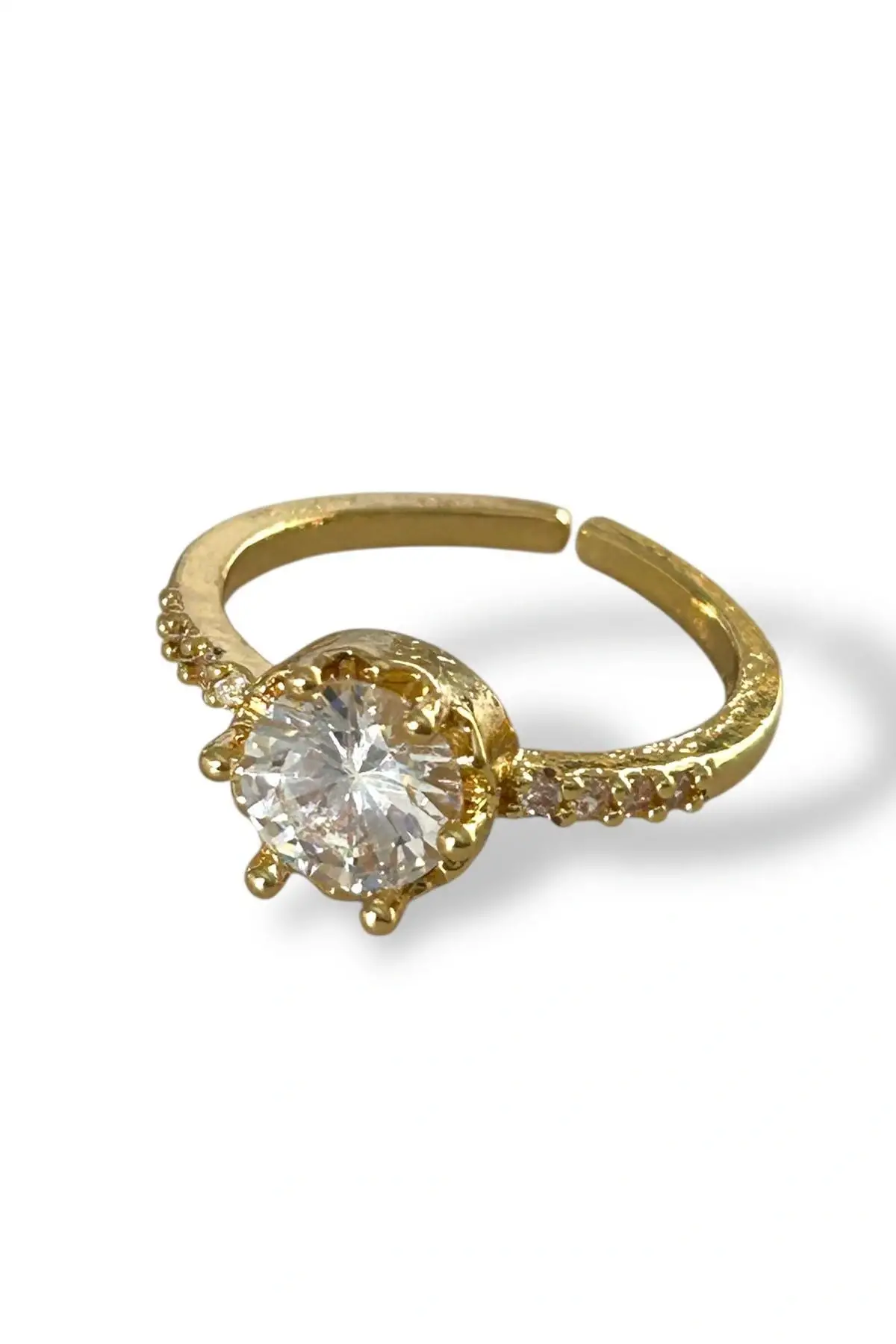 Altın Renk Tektaş Detaylı Ayarlanabilir Yüzük