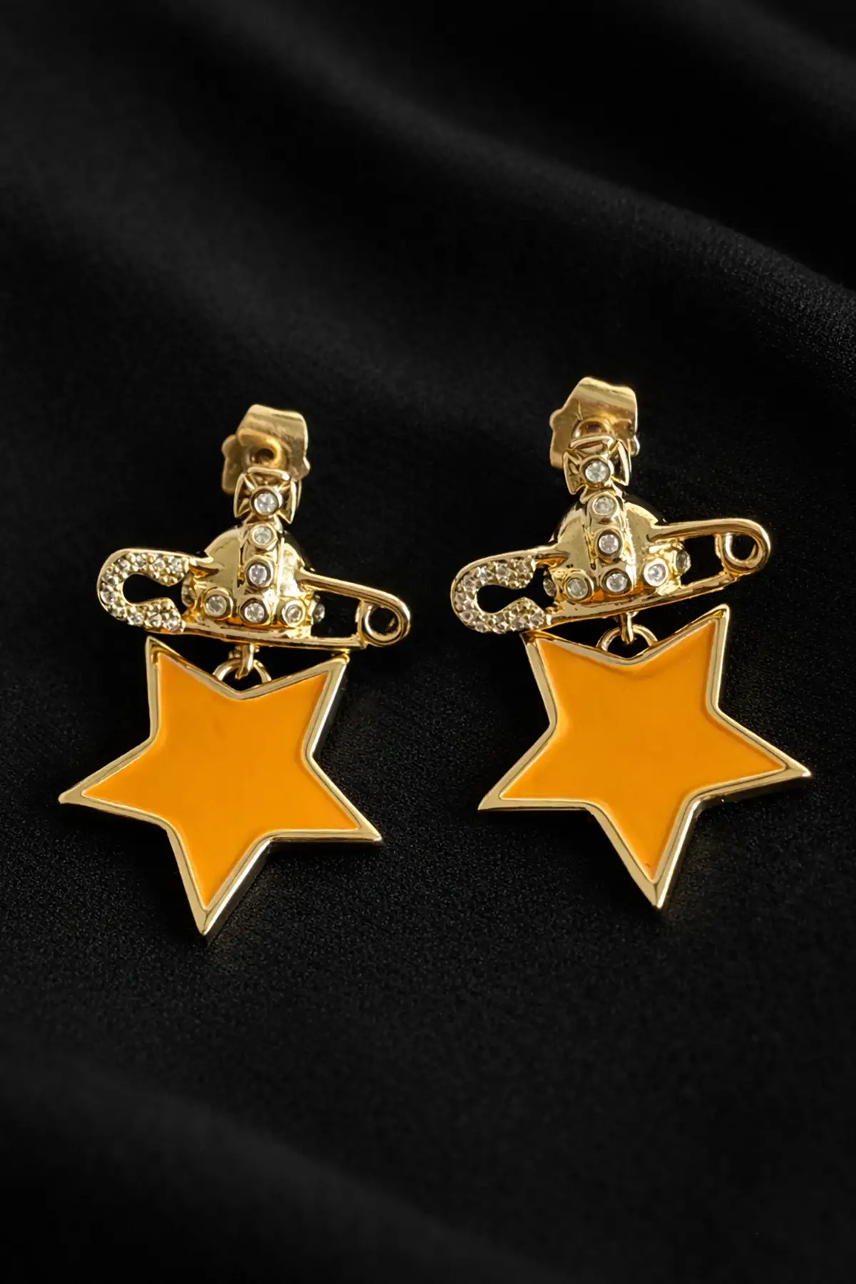 Altın Renk Turuncu Yıldız Figürlü 14K Altın Kaplama TX Küpe (Çift)