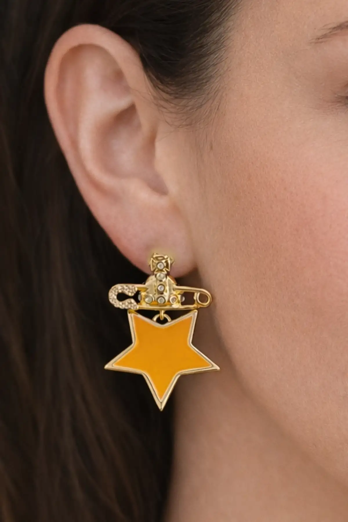 Altın Renk Turuncu Yıldız Figürlü 14K Altın Kaplama TX Küpe (Çift)