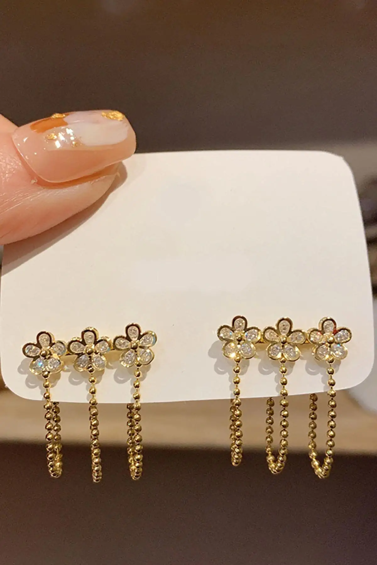 Altın Renk Üçlü Delik Görünümlü 14k Altın Kaplama Küpe (Çift)