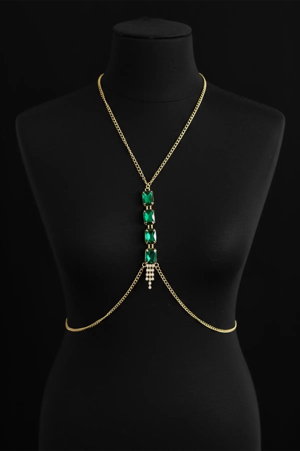 Altın Renk Yeşil Taş Detaylı Vücut Aksesuarı