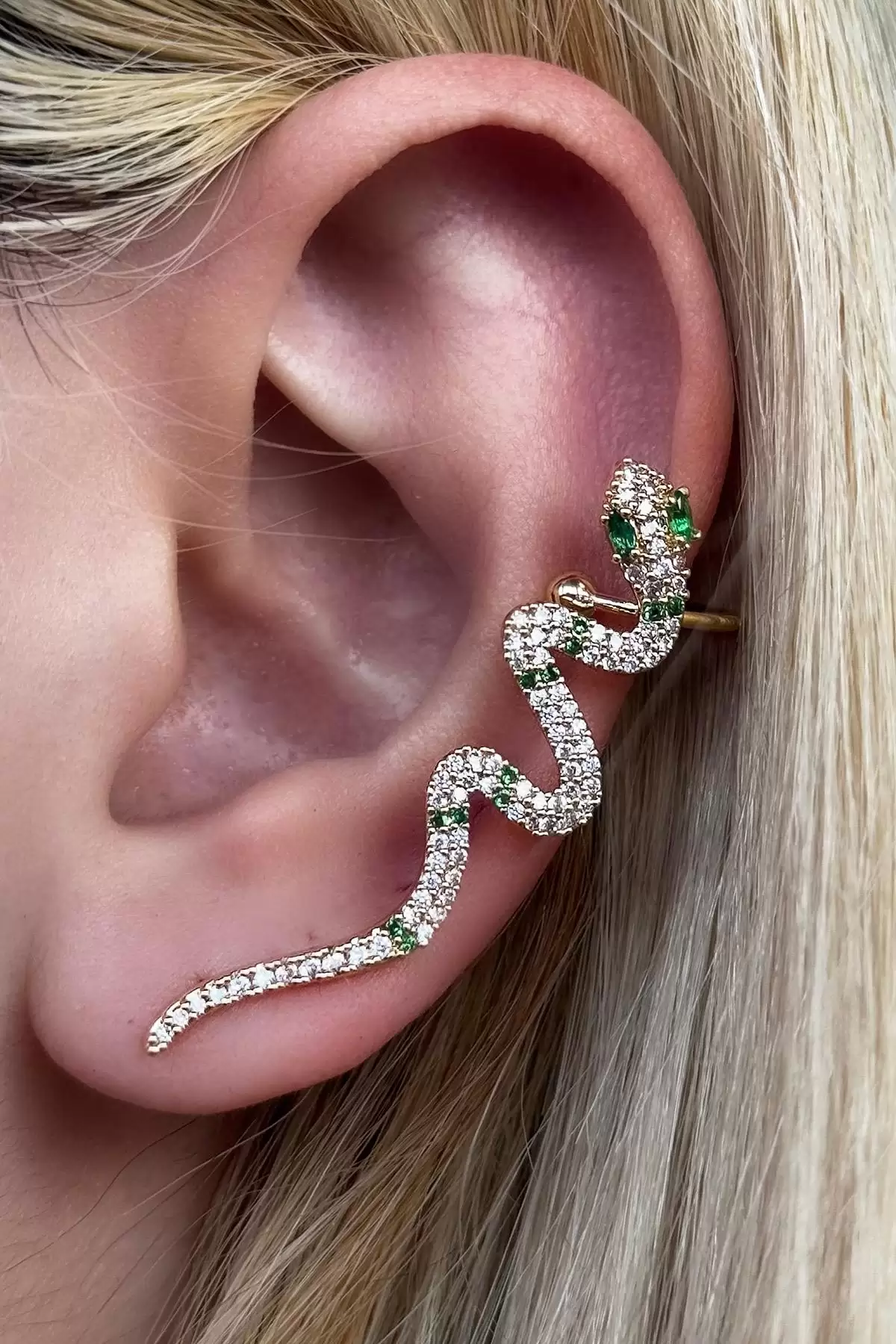 Altın Renk Yılan Figürlü Ear Cuff Küpe (Tek)