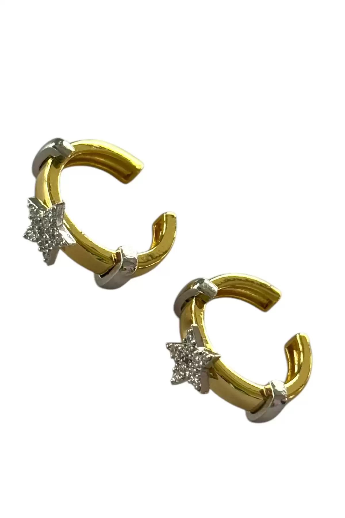 Altın Renk Yıldız Detaylı Taşlı Ear Cuff Küpe (Çift)