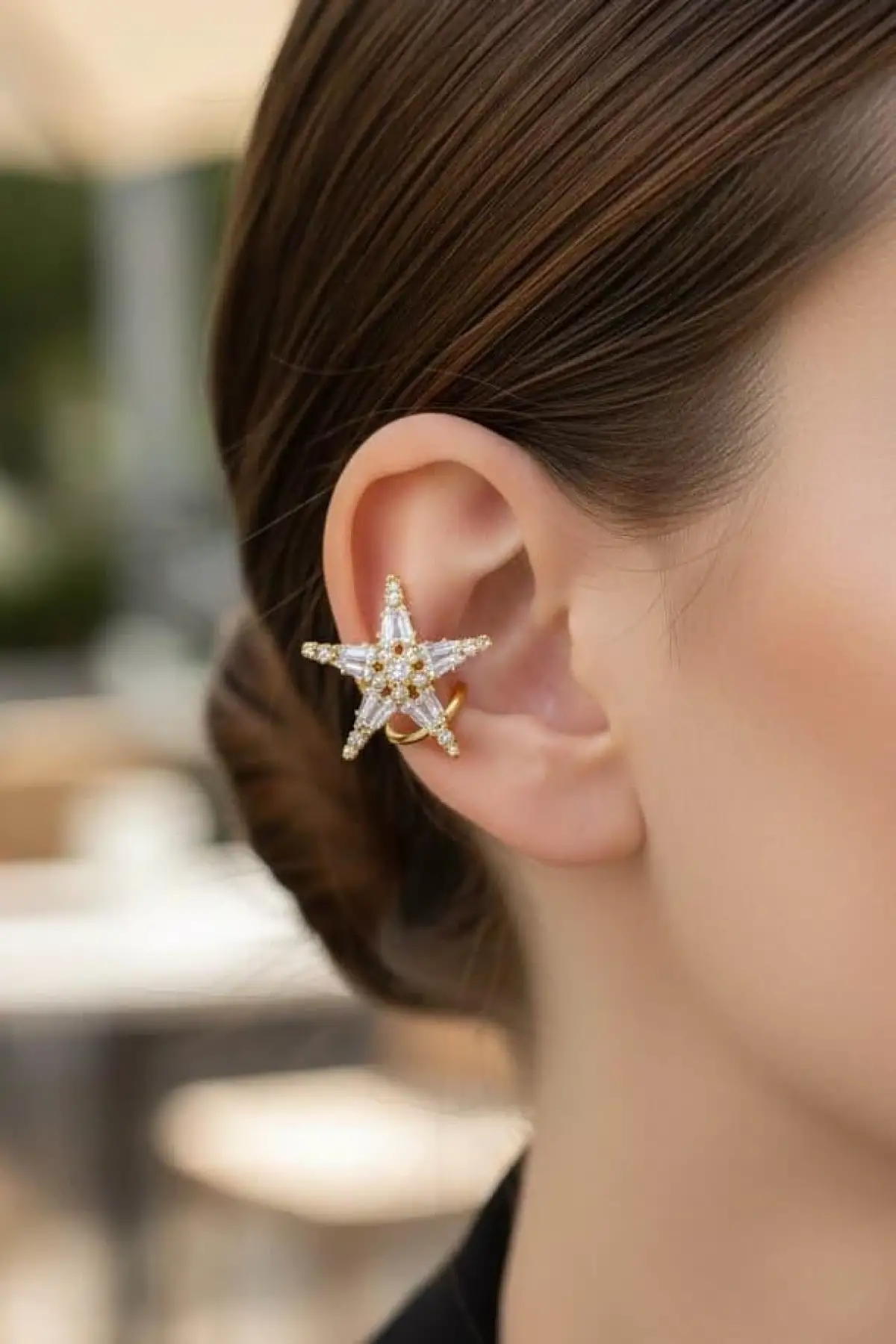 Altın Renk Yıldız Figürlü 14K Altın Kaplama TX Ear Cuff (Tek)