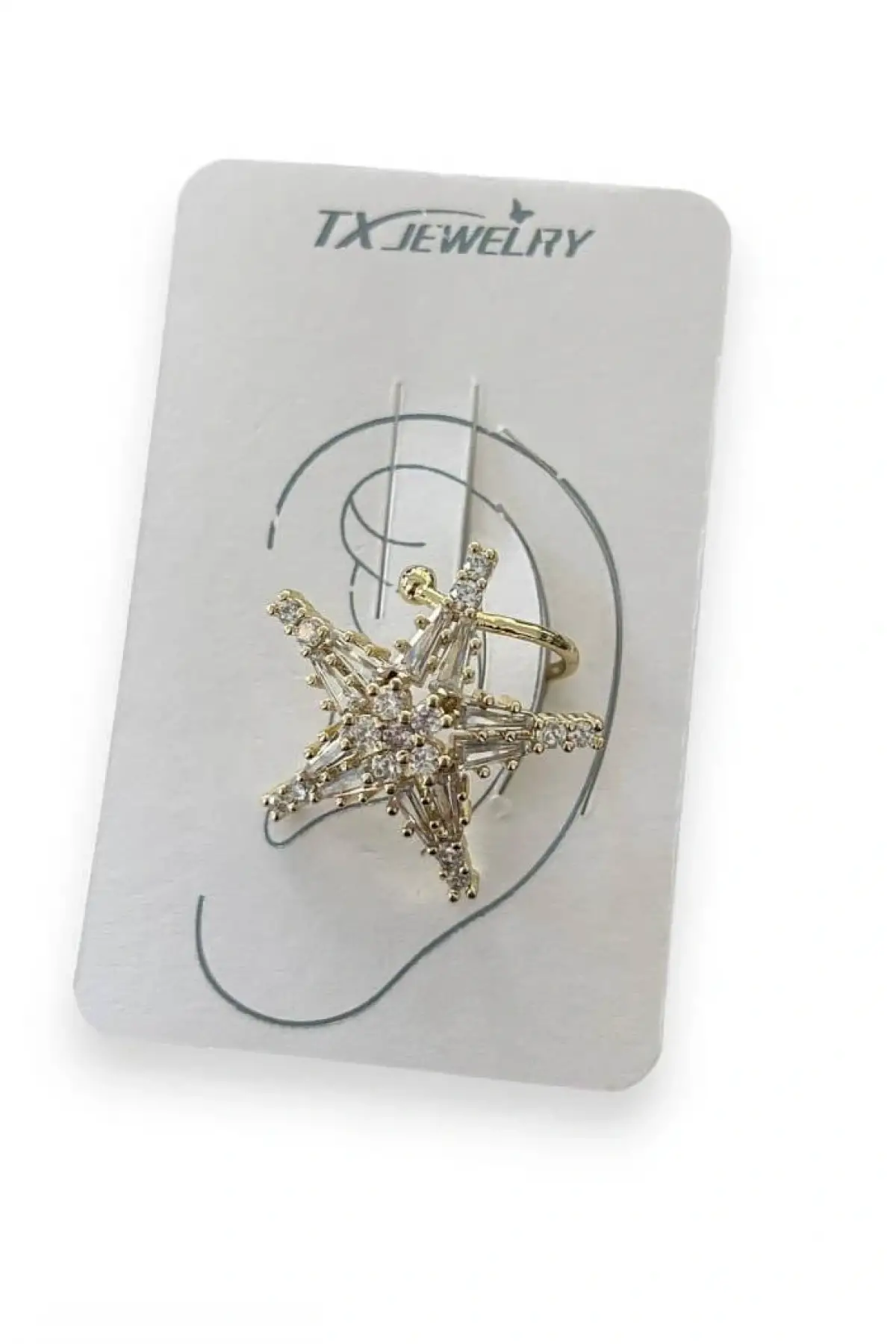 Altın Renk Yıldız Figürlü 14K Altın Kaplama TX Ear Cuff (Tek)