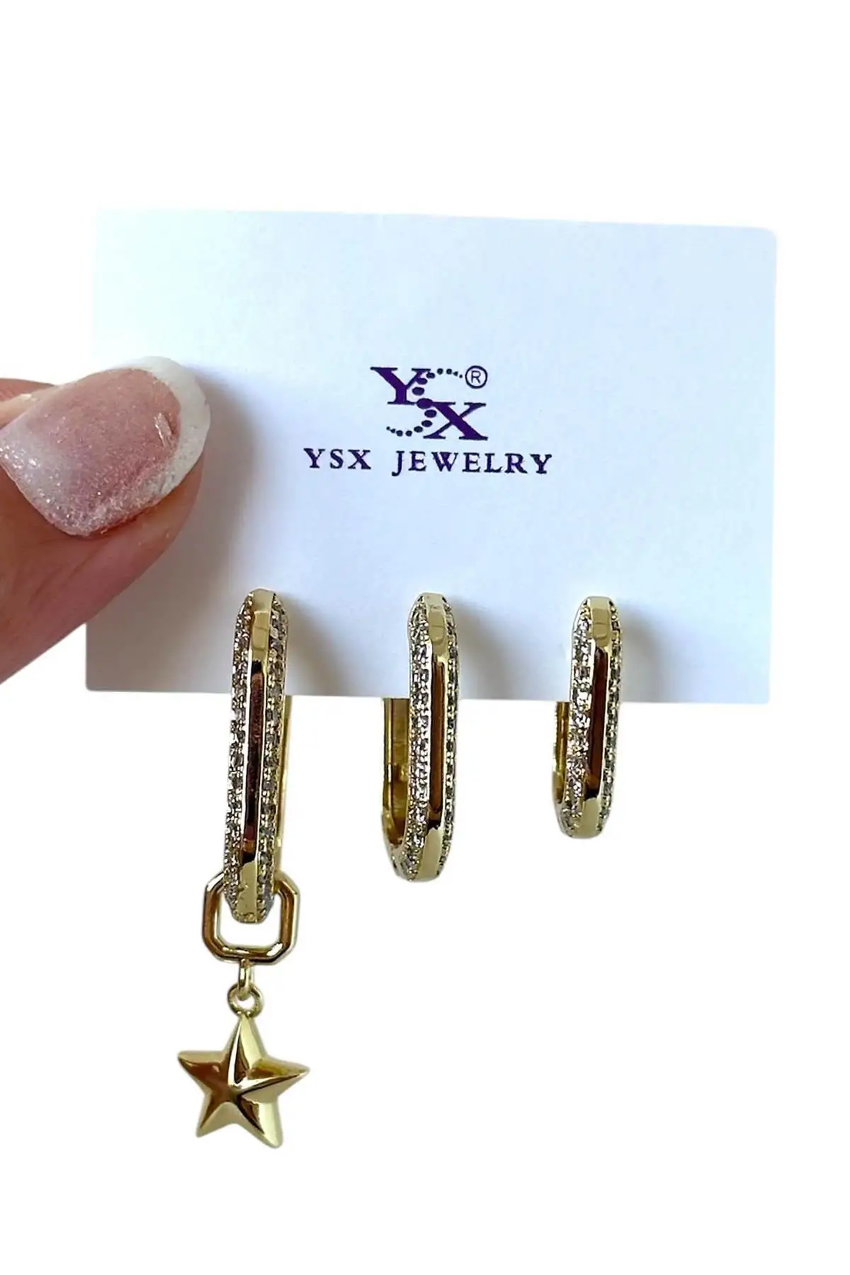 Altın Renk Yıldız Figürlü 3lü YSX Küpe Set