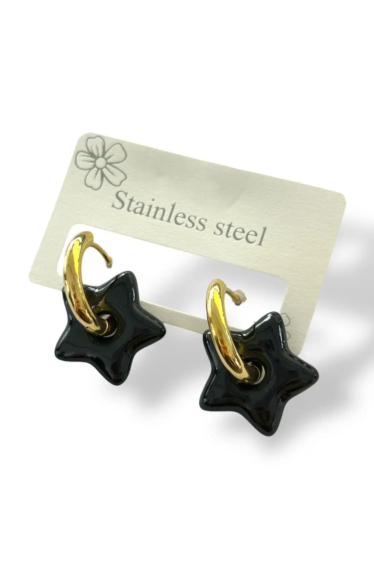 Altın Renk Yıldız Figürlü Çelik Küpe (Çift)