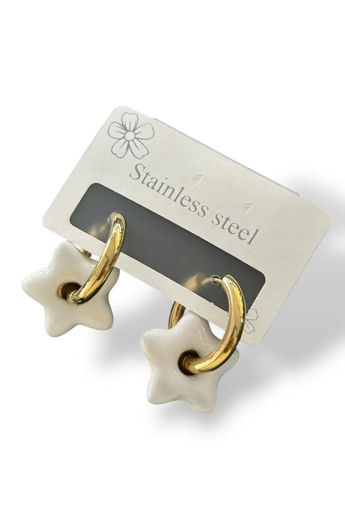 Altın Renk Yıldız Figürlü Çelik Küpe (Çift)