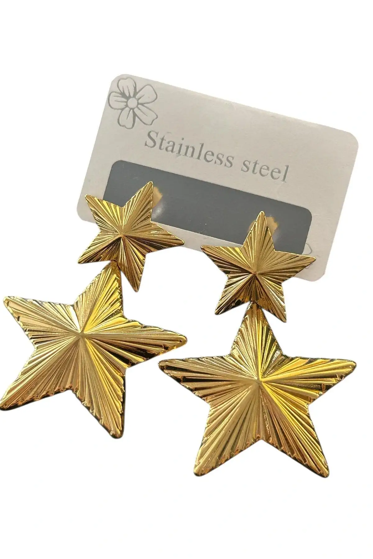 Altın Renk Yıldız Figürlü Çelik Küpe (Çift)
