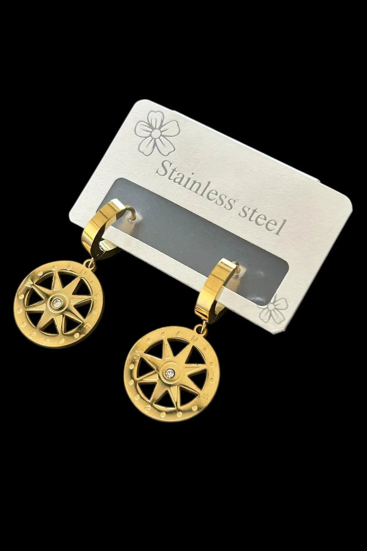 Altın Renk Yıldız Figürlü Çelik Küpe (Çift)