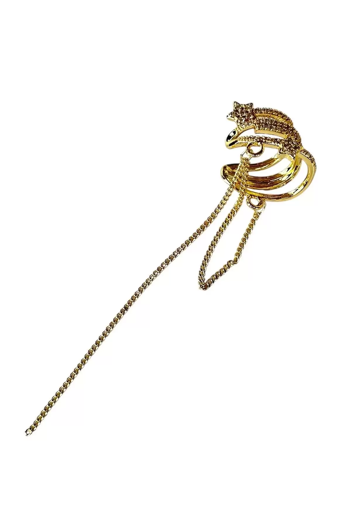 Altın Renk Yıldız Figürlü Sallantılı Ear Cuff (Tek)