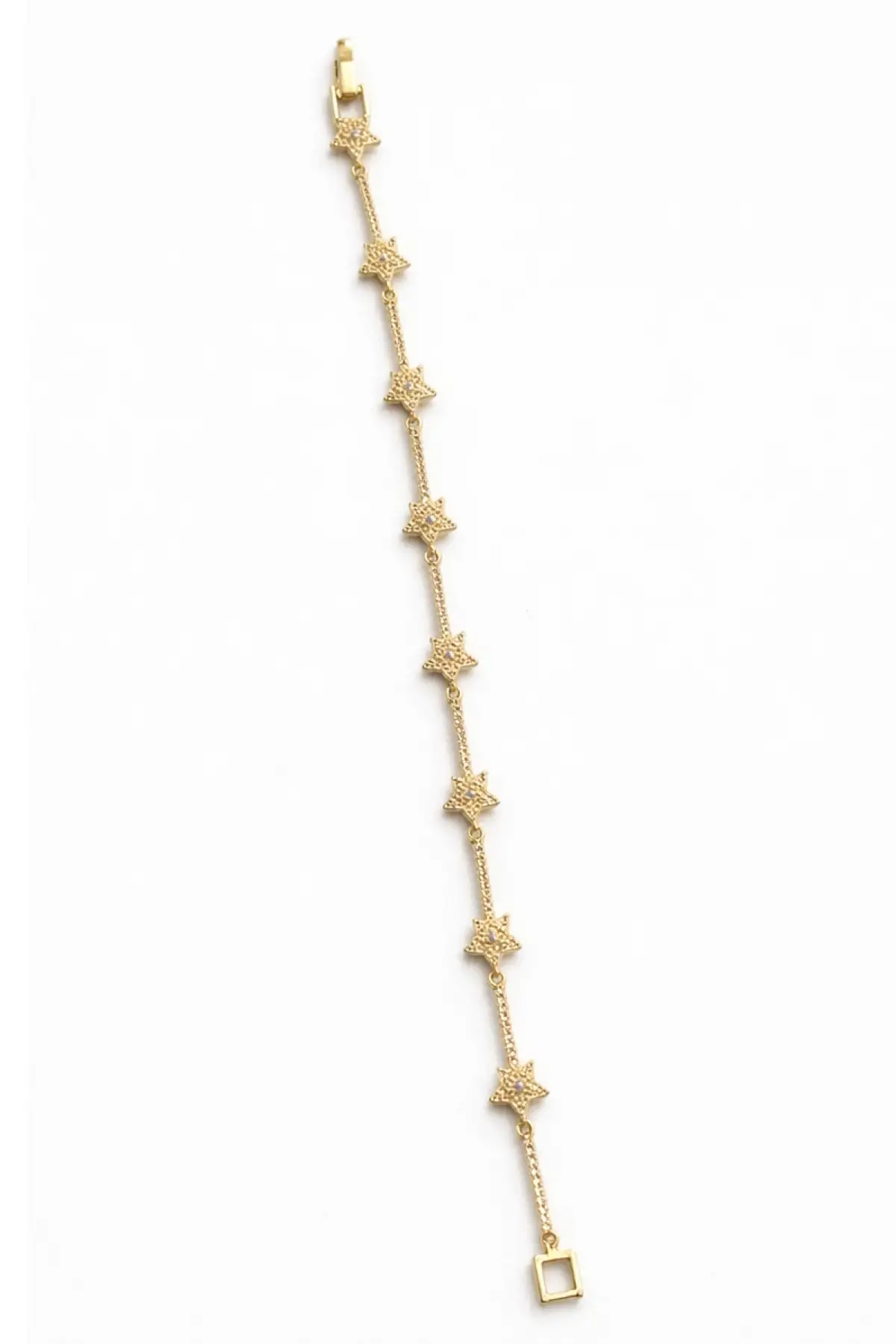 Altın Renk Yıldız Figürlü Taş Detaylı 14K Altın Kaplama VİP Bileklik