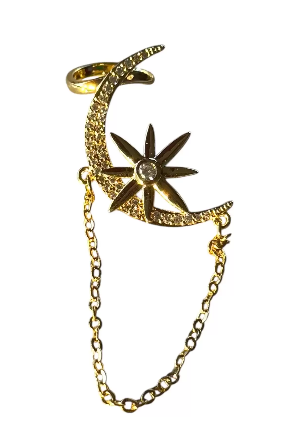 Altın Renk Yıldız Figürlü Taş Detaylı Ear Cuff (Çift)