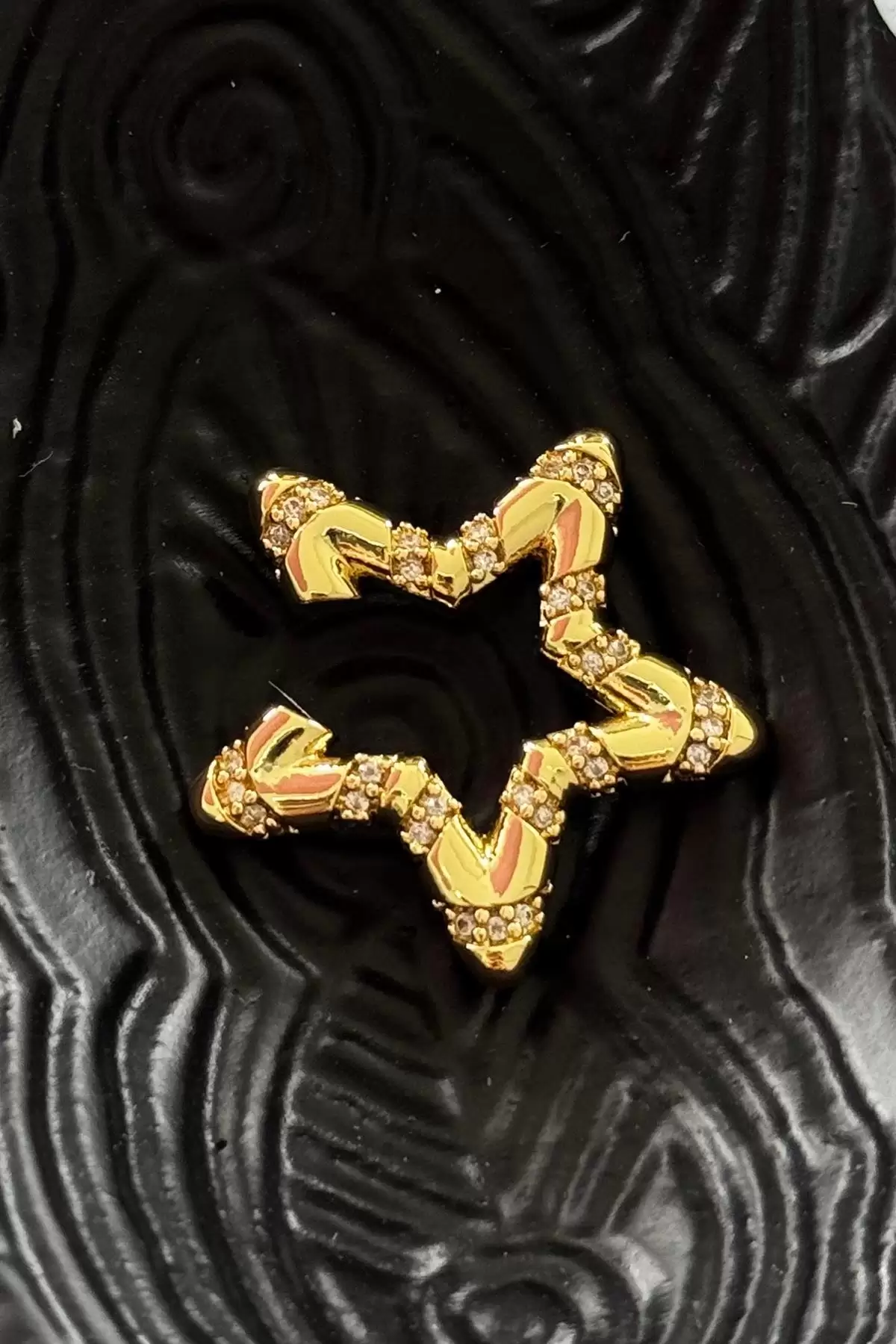 Altın Renk Yıldız Figürlü Taş Detaylı Ear Cuff (Tek)