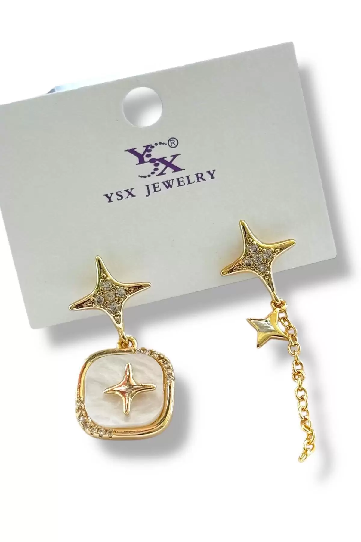 Altın Renk Yıldız Figürlü Taş Detaylı YSX Küpe (Çift)