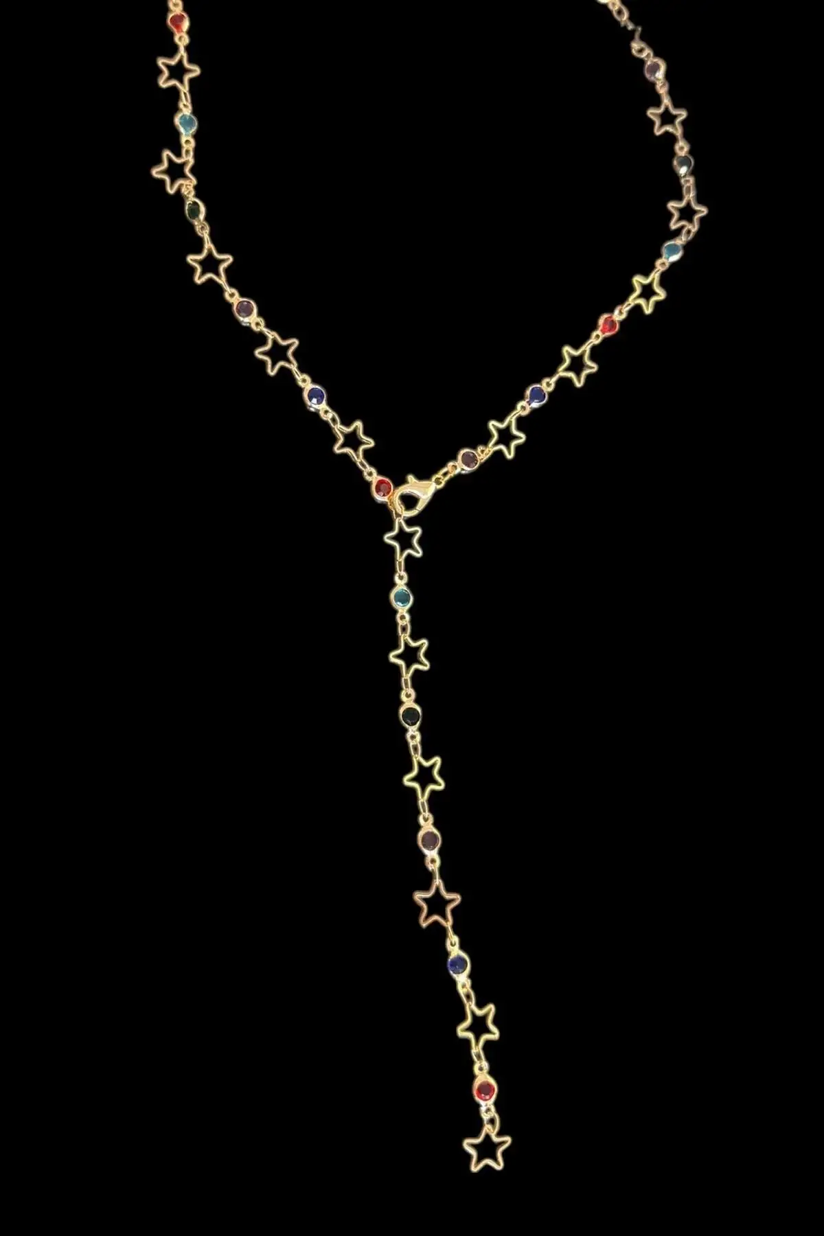 Altın Renk Yıldız Figürlü Taşlı Çelik Y Kolye