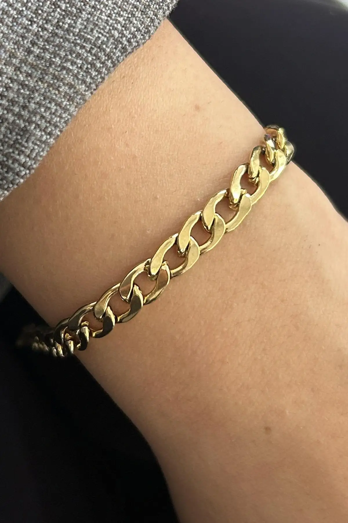 Altın Renk Zincir Çelik Bileklik (Unisex)