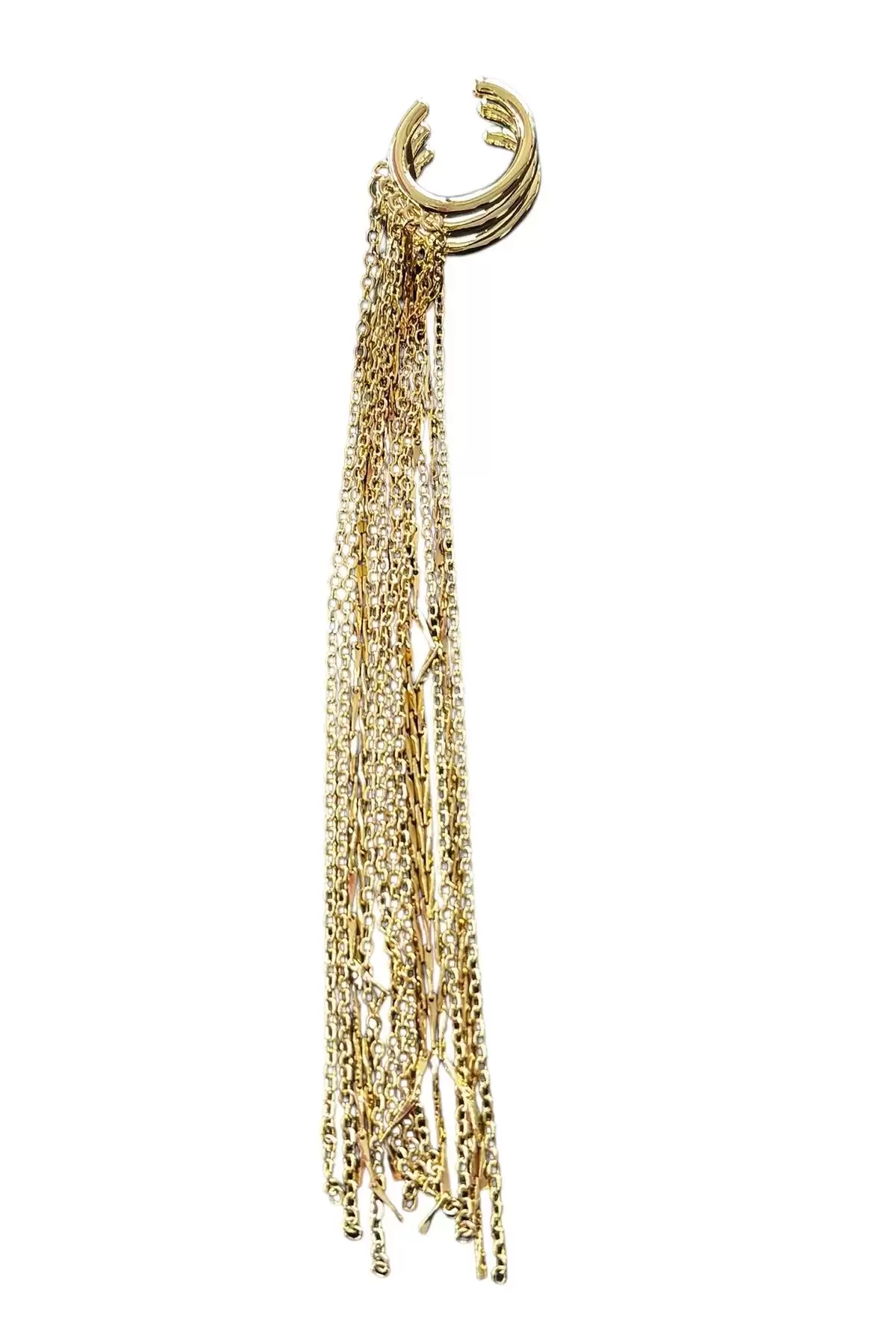 Altın Renk Zincir Detaylı Sallantılı Ear Cuff (Tek)