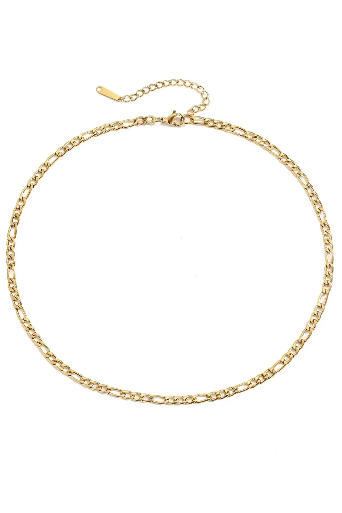 Altın Renk Zincir Detaylı Unisex Çelik Kolye