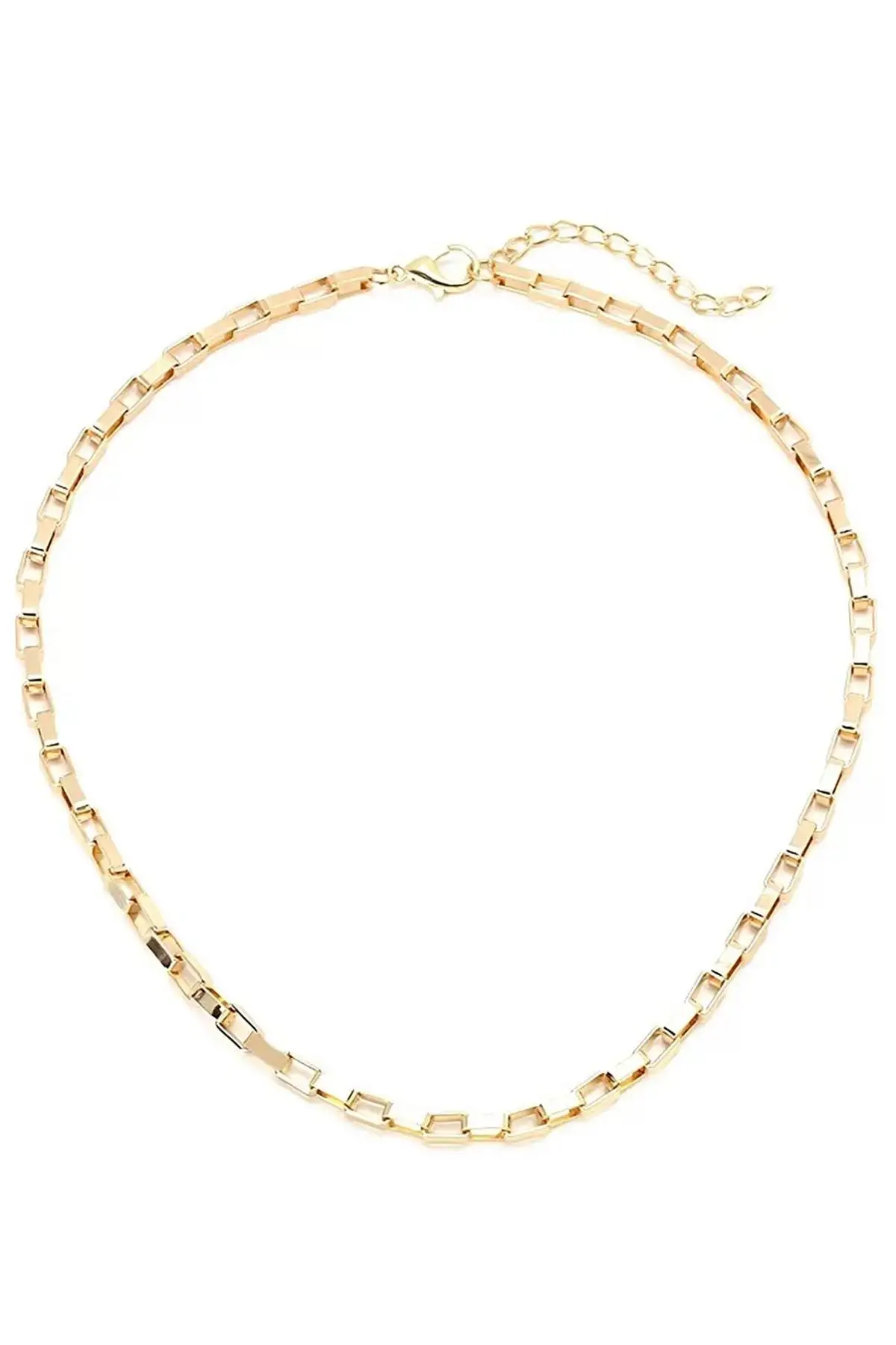 Altın Renk Zincir Detaylı Unisex Çelik Kolye