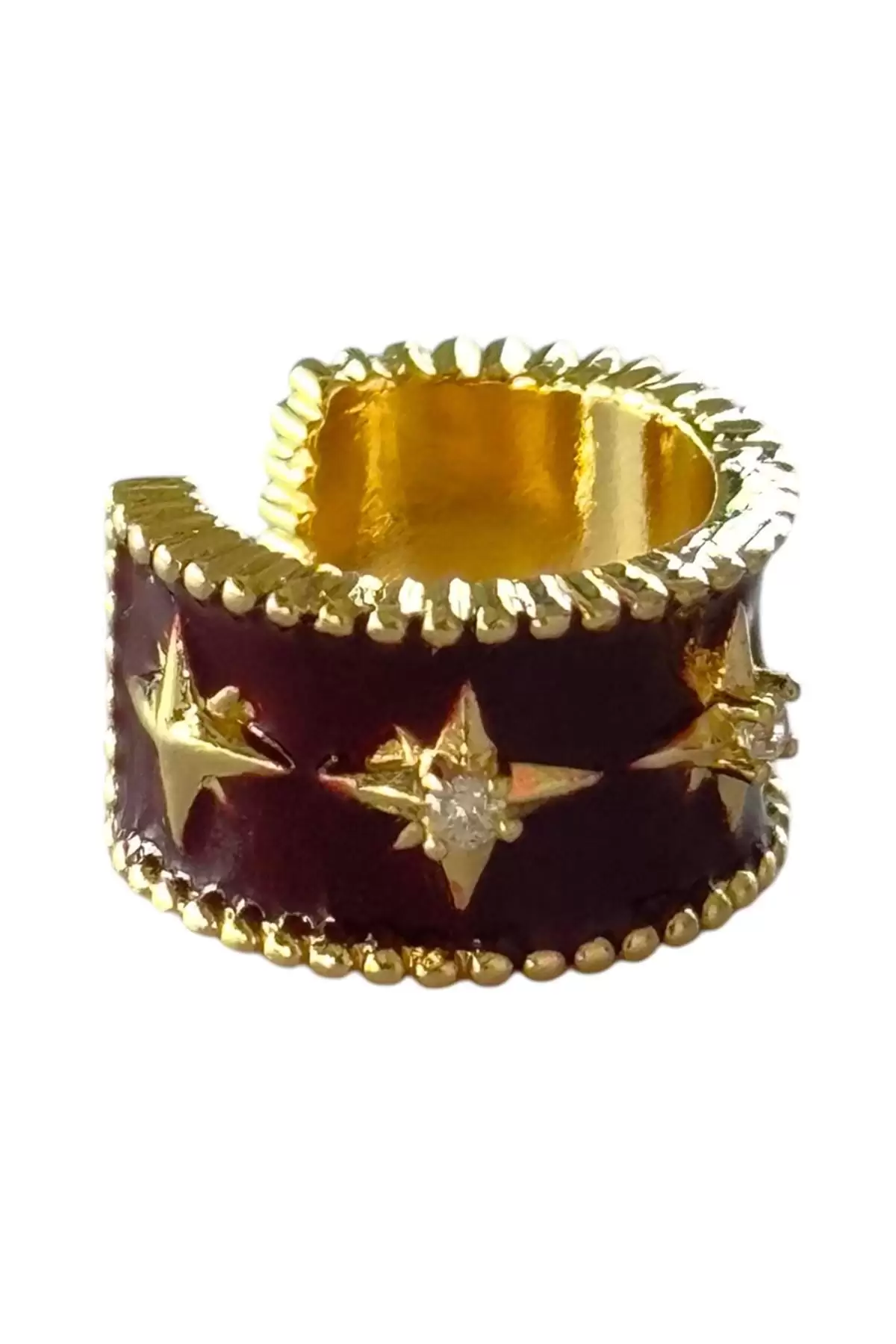 Altın Ve Bordo Renk Yıldız Detaylı Ear Cuff Küpe (Tek)