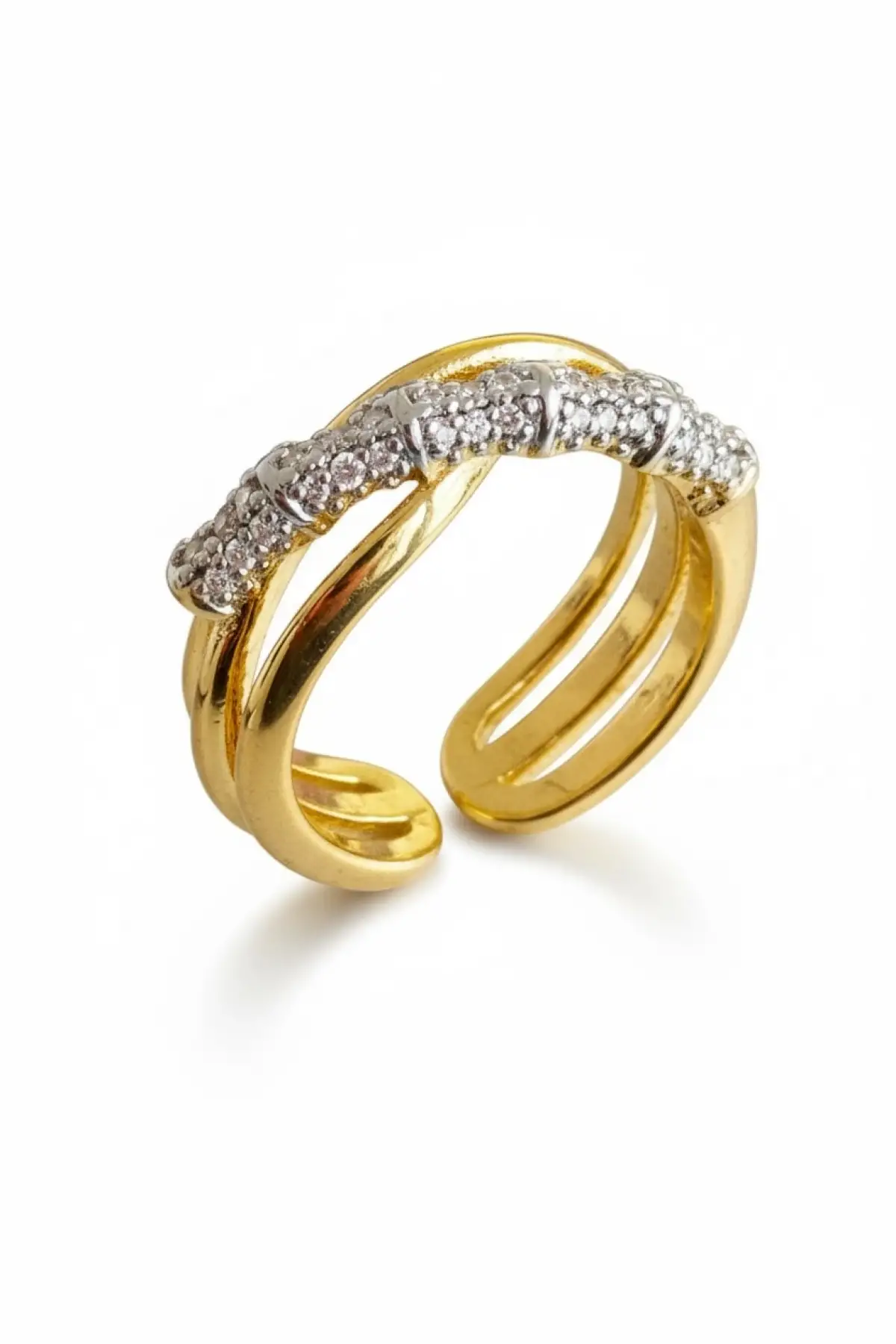 Altın Ve Gümüş Renk 14K Altın Kaplama Ayarlanabilir Yüzük