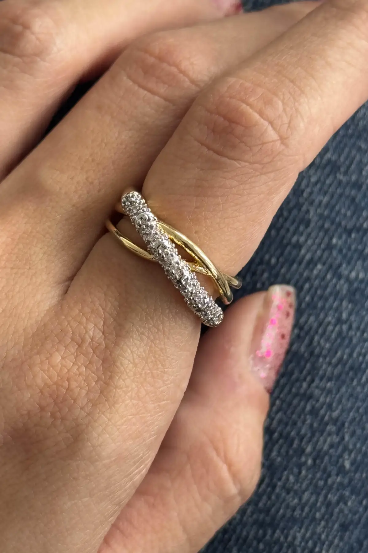 Altın Ve Gümüş Renk 14K Altın Kaplama Ayarlanabilir Yüzük