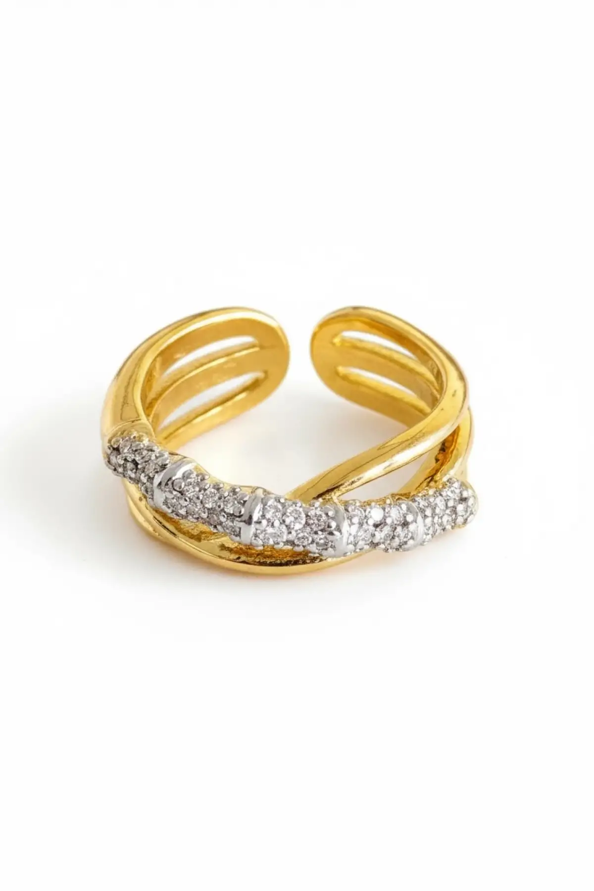 Altın Ve Gümüş Renk 14K Altın Kaplama Ayarlanabilir Yüzük