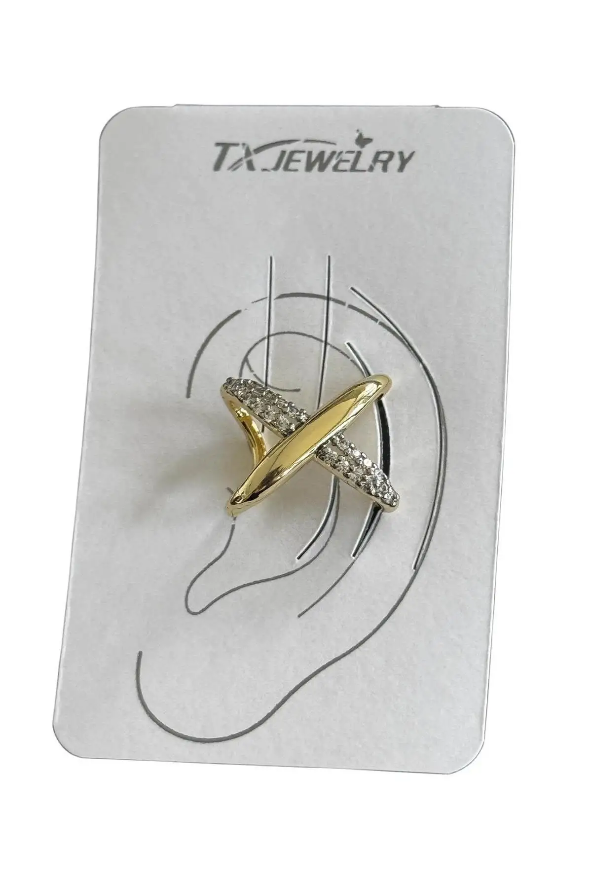 Altın Ve Gümüş Renk 14K Altın Kaplama TX Ear Cuff (Tek)