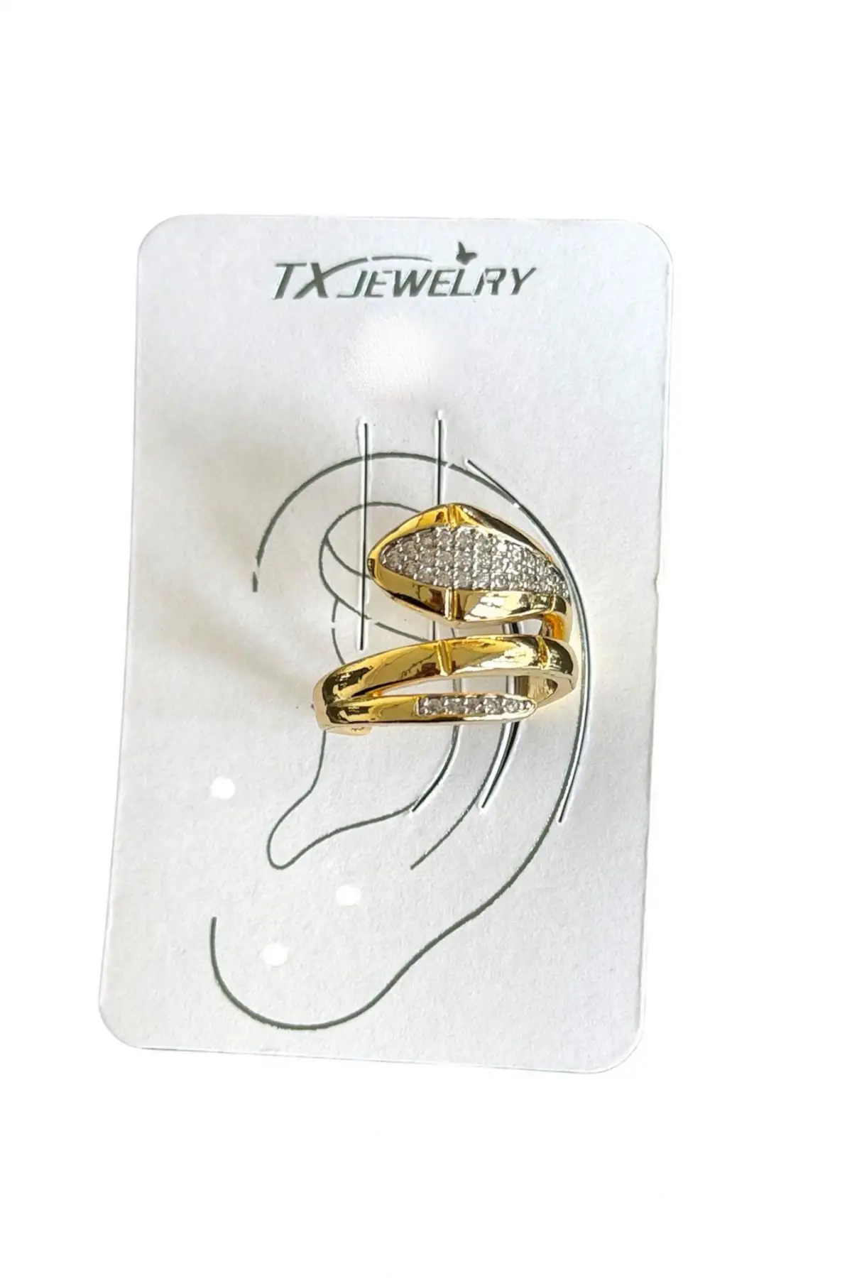 Altın Ve Gümüş Renk Taş Detaylı 14K Altın Kaplama TX Ear Cuff (Tek)