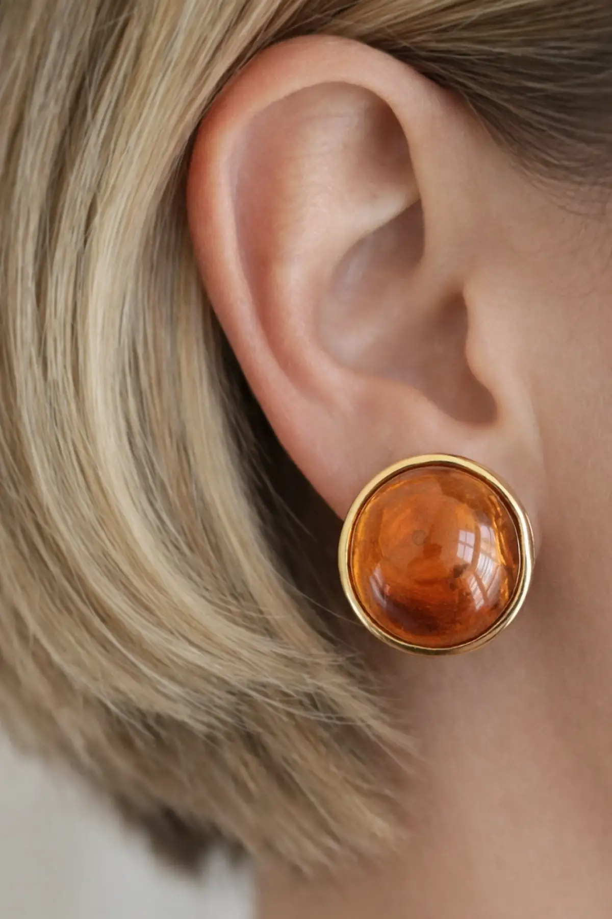 Altın Ve Kahve Renk Taş Detaylı Küpe (Çift)