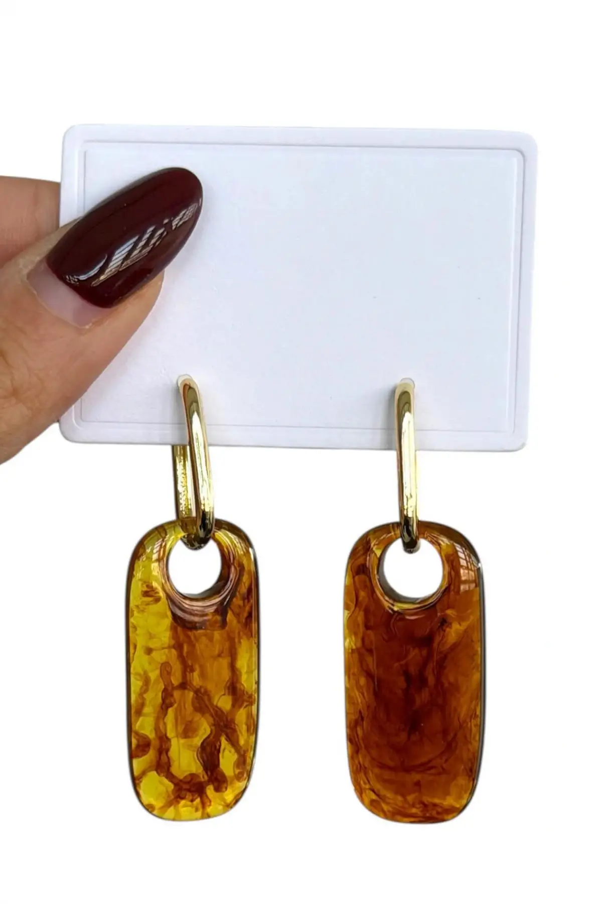 Altın Ve Kahve Renk Taş Detaylı Küpe (Çift)