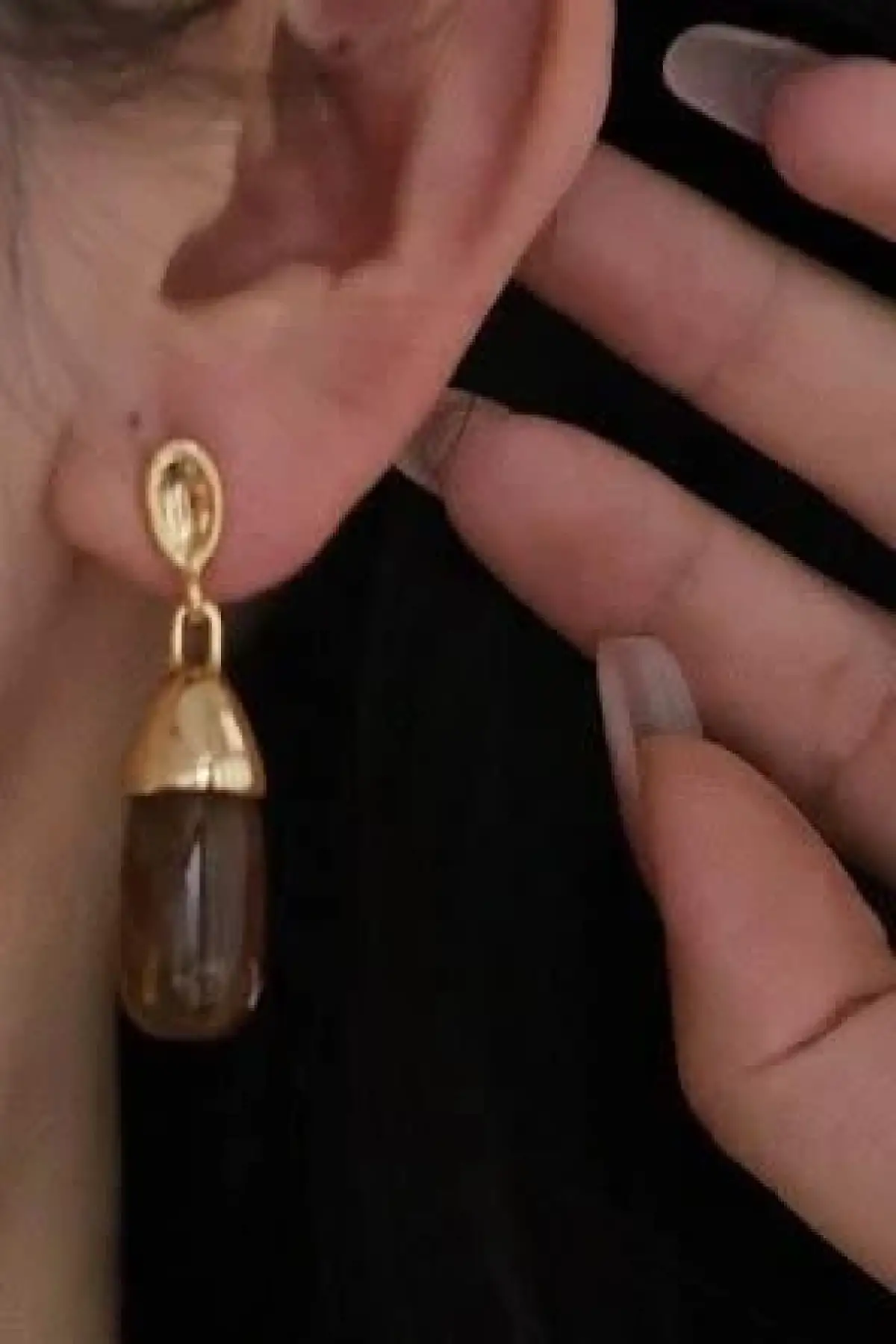 Altın Ve Kahve Renk Taş Detaylı Küpe (Çift)