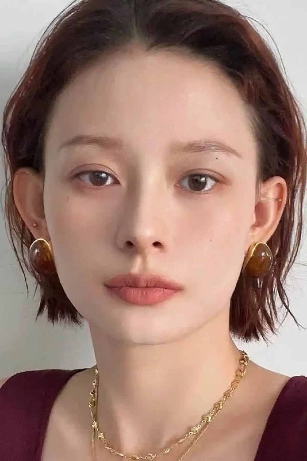 Altın Ve Kahve Renk Taş Detaylı Küpe (Çift)