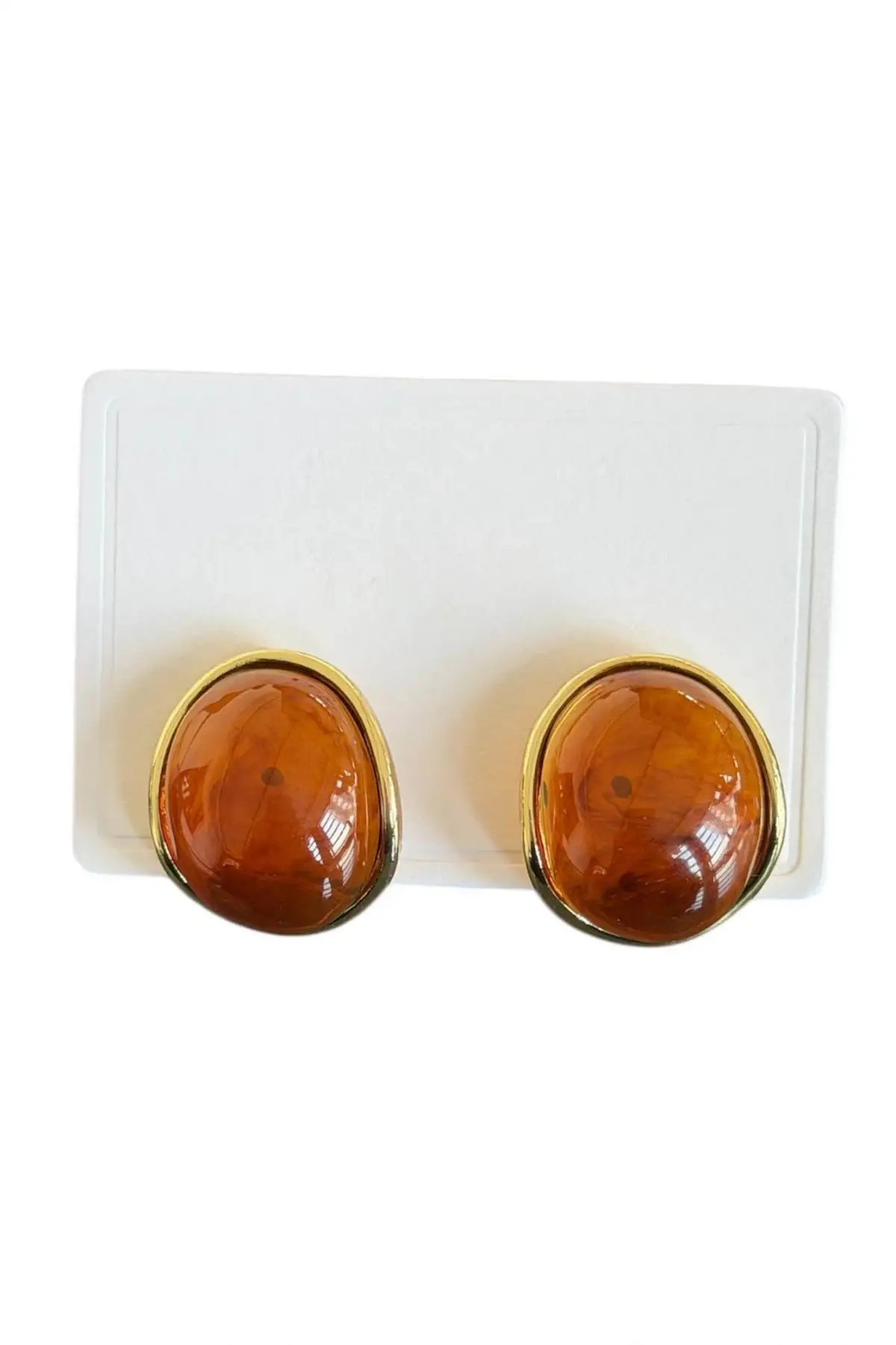 Altın Ve Kahve Renk Taş Detaylı Küpe (Çift)