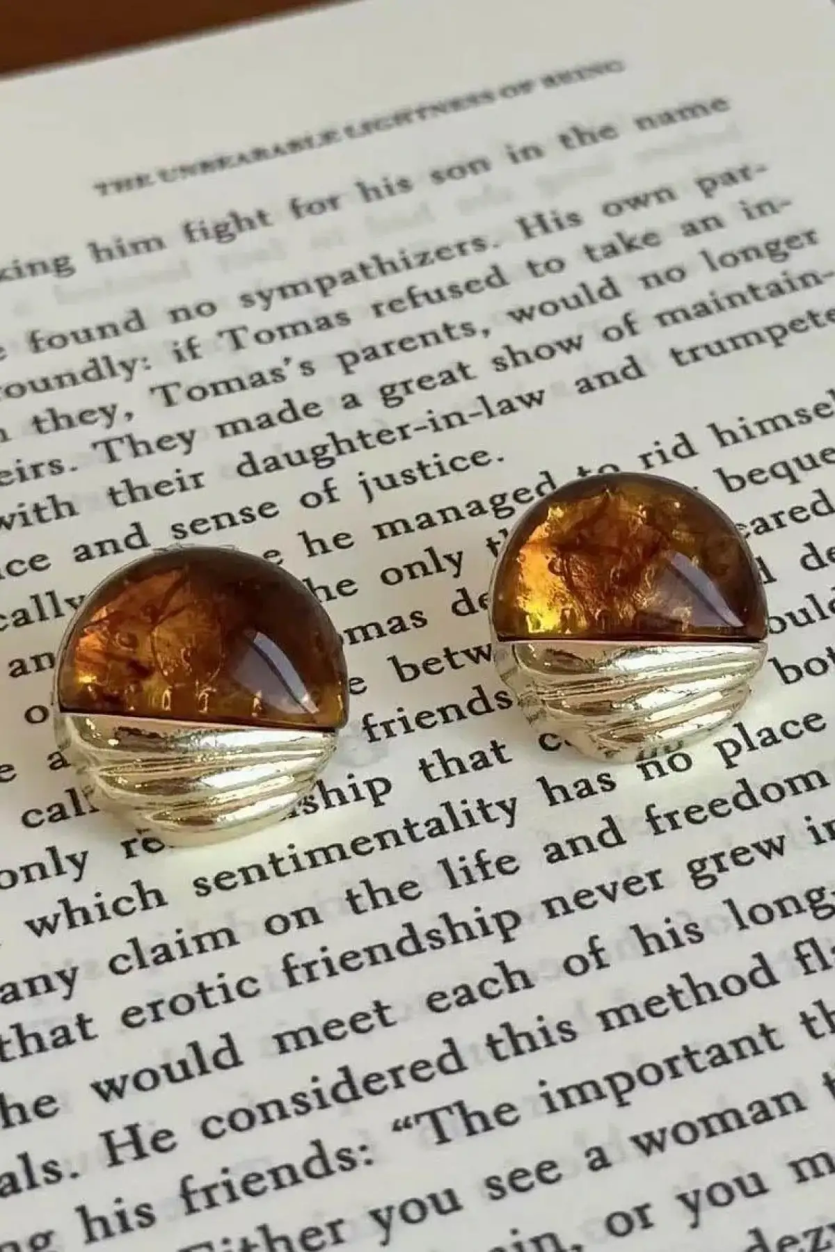 Altın Ve Kahve Renk Taş Detaylı Küpe (Çift)