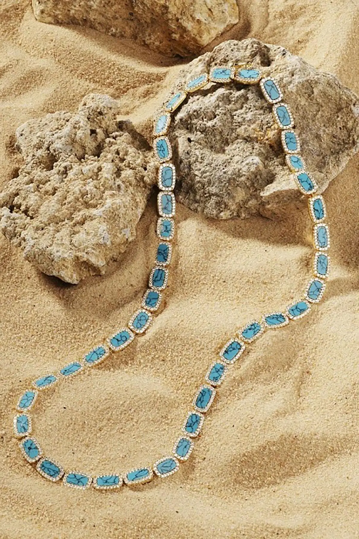 Altın Ve Mavi Renk 14K Altın Kaplama VİP Kolye