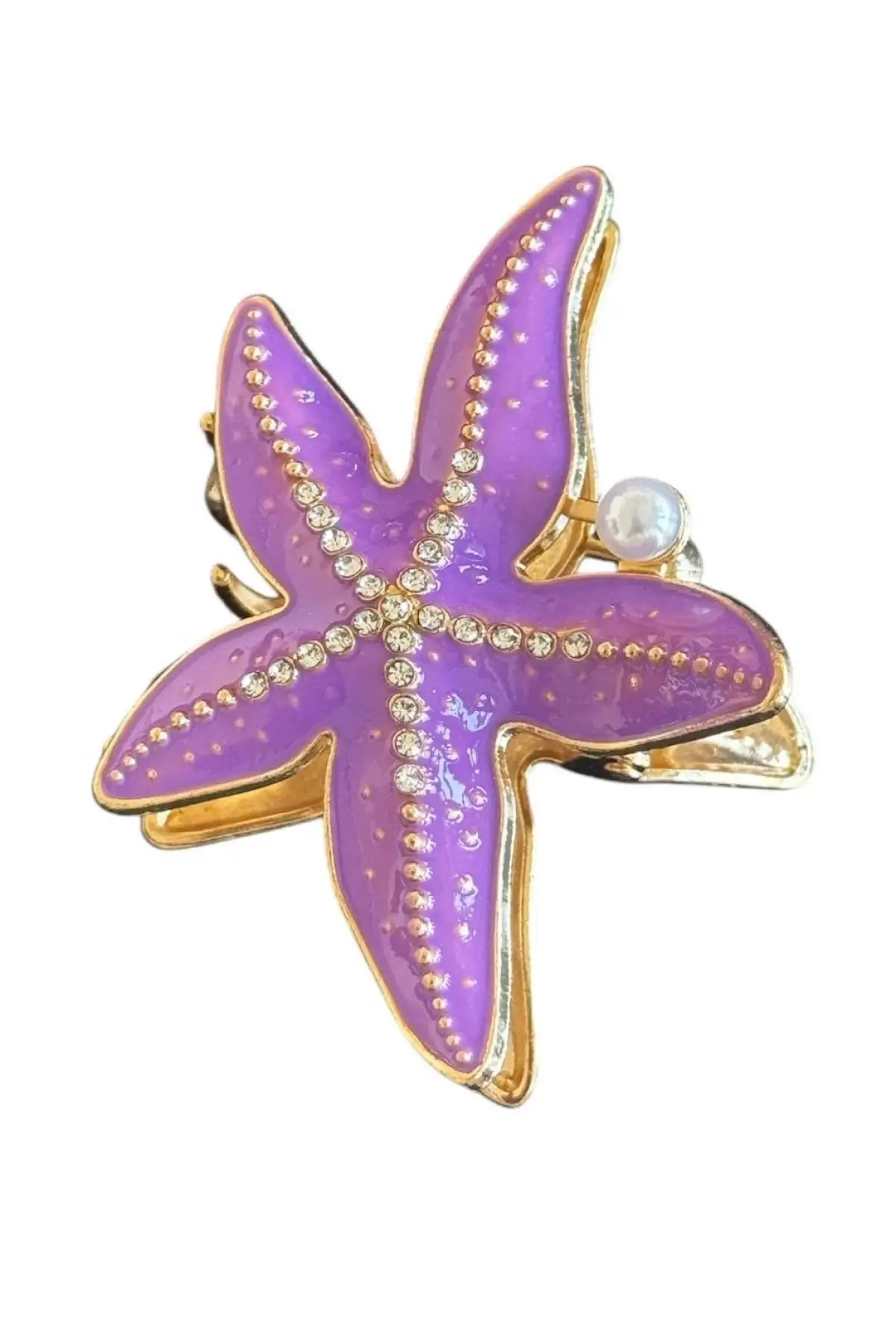 Altın Ve Mor Renk Deniz Yıldızı Figürlü Taşlı Metal Mandal Toka