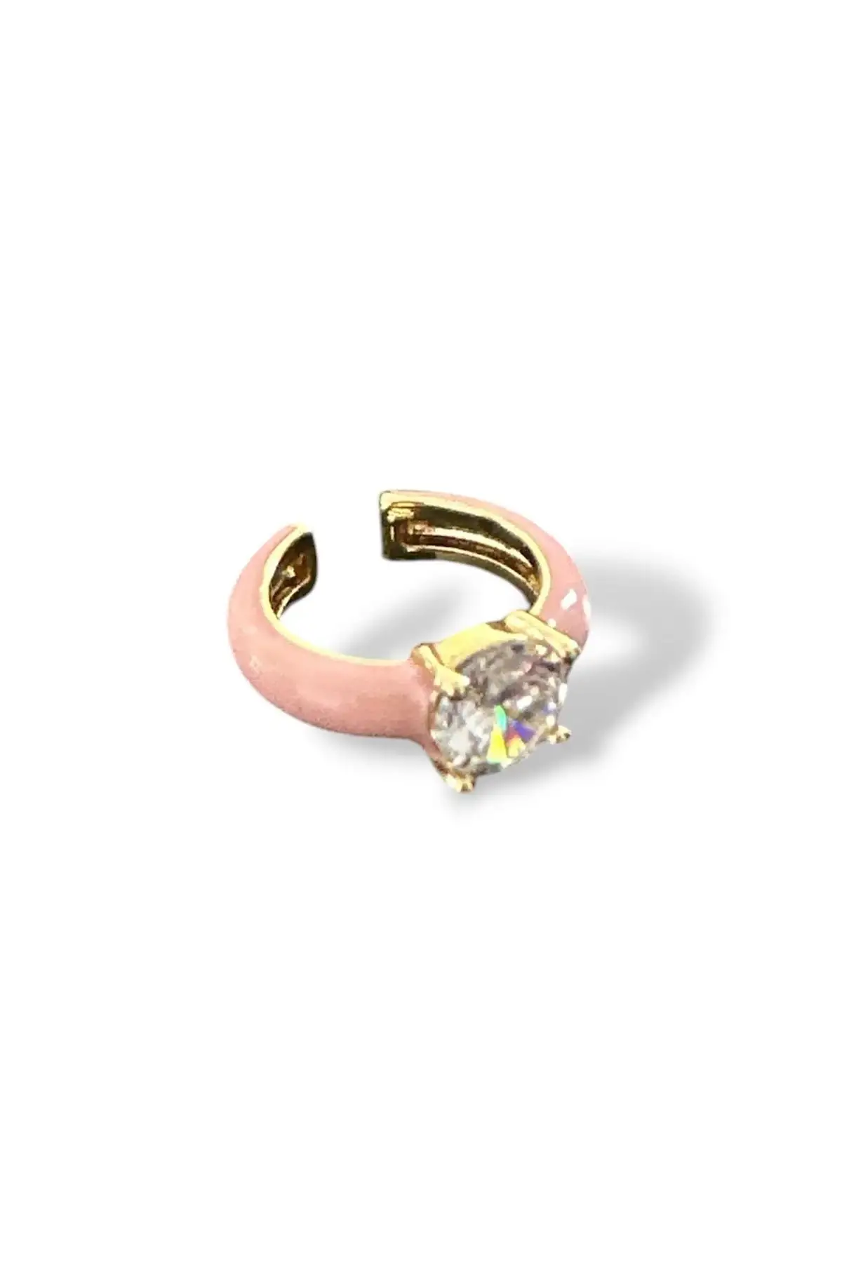 Altın Ve Pembe Renk Taş Detaylı 14K Altın Kaplama TX Ear Cuff (Tek)