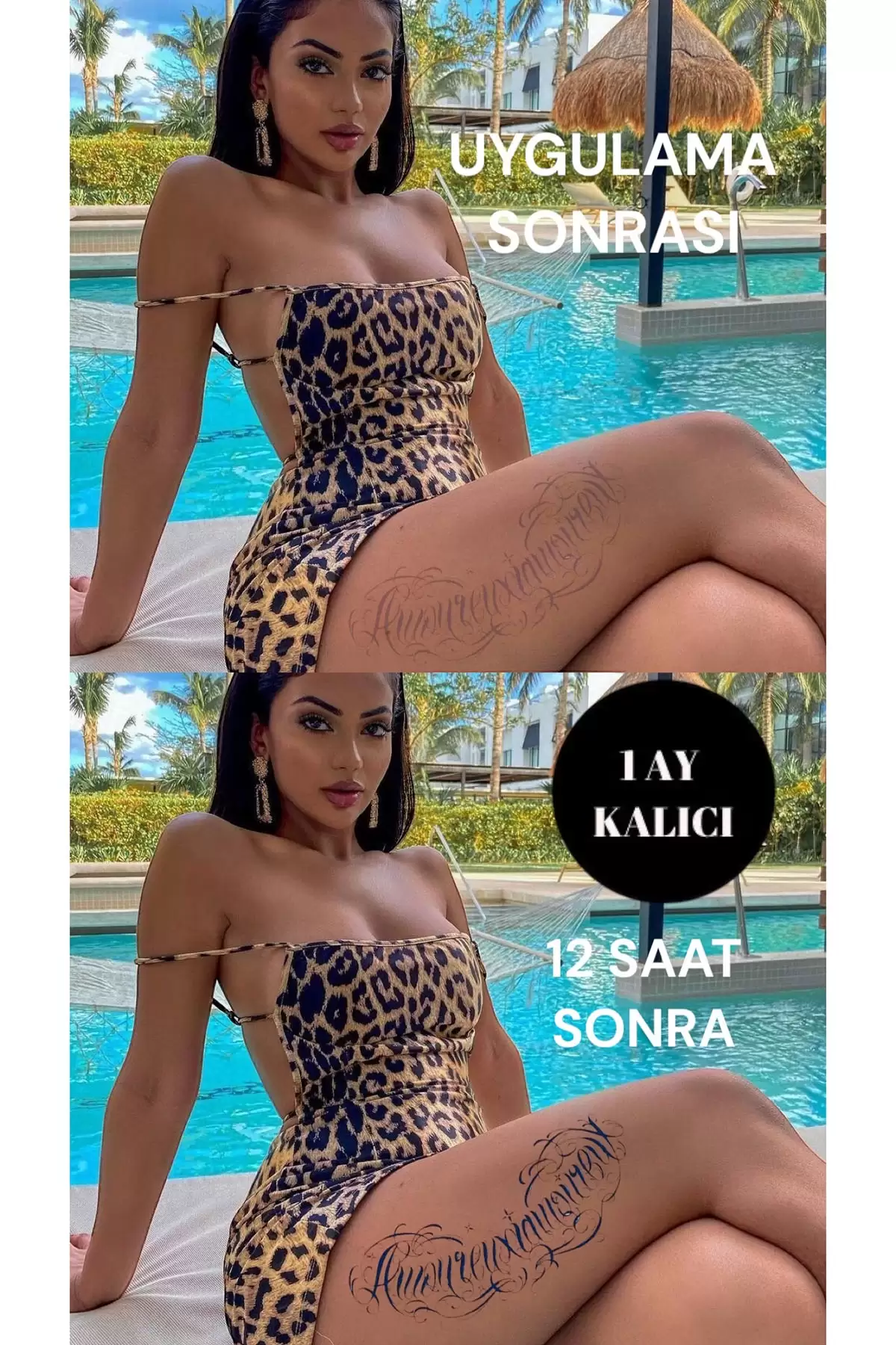 Amoureux Yazılı 12 Saat Sonra Kararan Geçici Dövme Tattoo