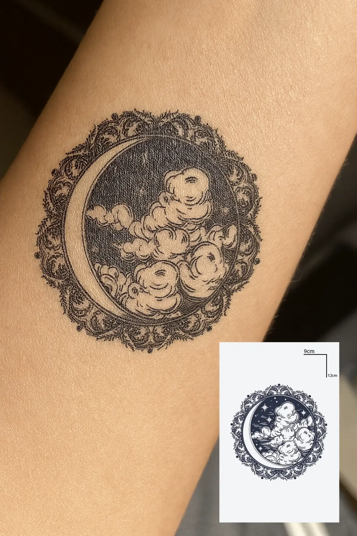 Ay Ve Bulut Figürlü 12 Saat Sonra Kararan Geçici Dövme Tattoo